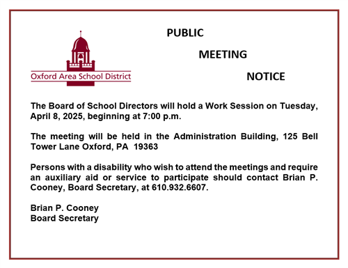 PUBLIC MEETING NOTICE - Work Session