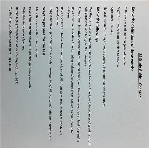 Social Studies Chapter 1 study guide