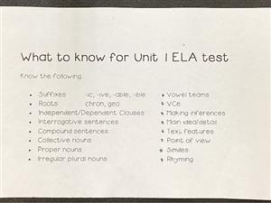 Unit one ELA